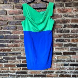 Alyx Limited Green Blue Color Block Cowl Neck Sleeveless Dress.